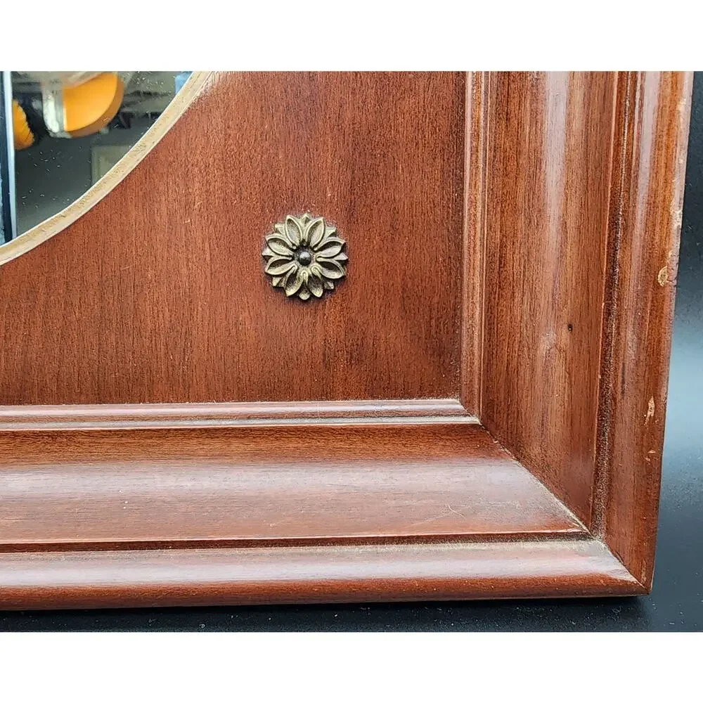 Vintage Willett Wildwood Cherry Hardwood Framed Oval Mirror Brass Accents 17x19